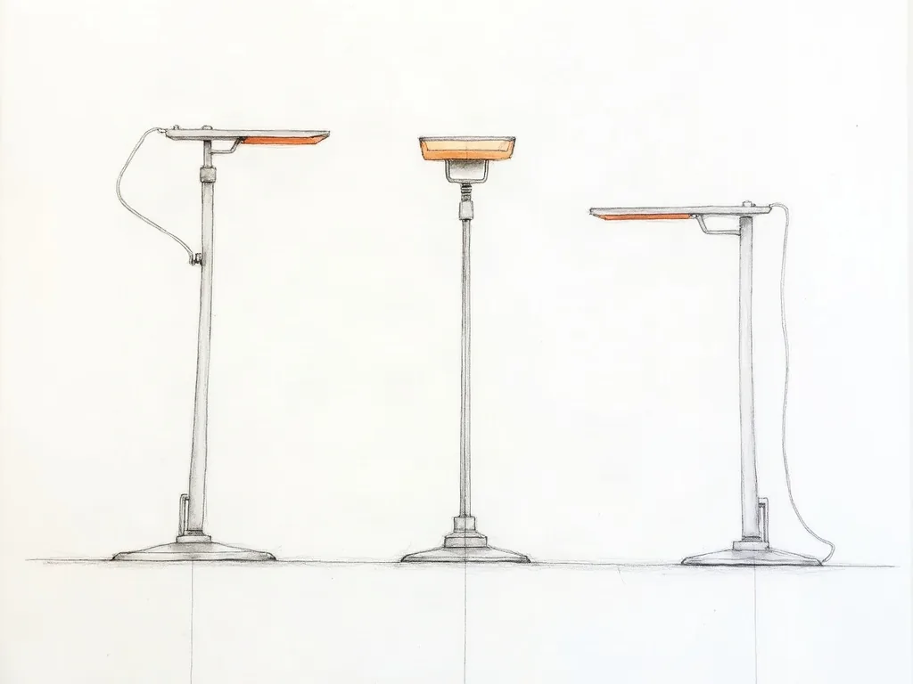 Marker rendering of three desk lamp concepts.